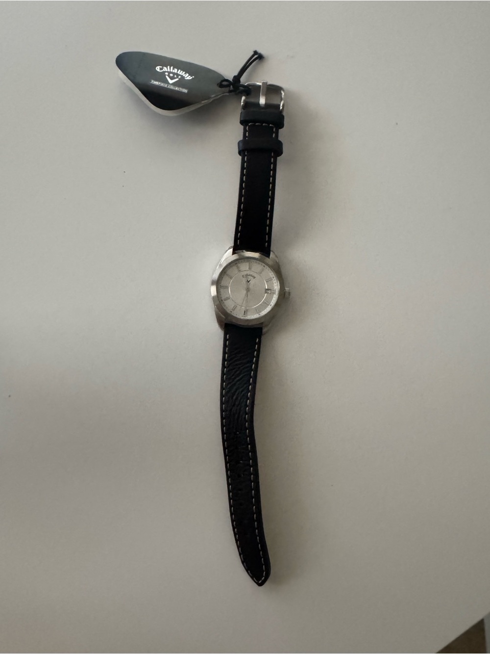 New Callaway Men’s Black Leather Strap Watch with Silver Dial not ticking -